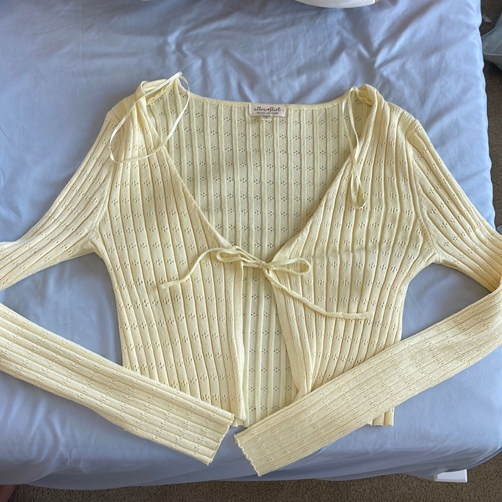 Yellow tie front sweater
